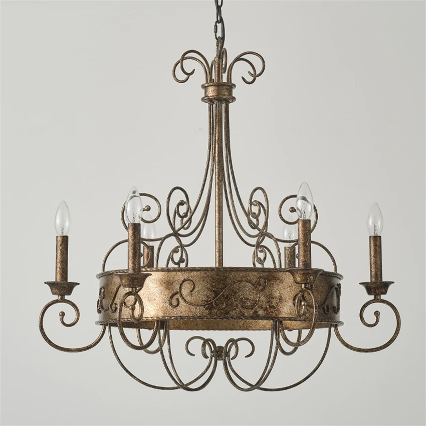 American vintage iron candle holder chandeliers lights French villa designer dining room lamp living room lamp pendant lights