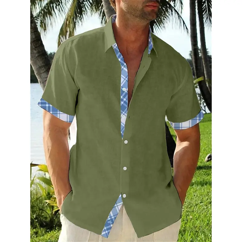 Men's shirts casual and comfortable summer shirts beach short-sleeved shirts color block lapels daily resort wear fashion