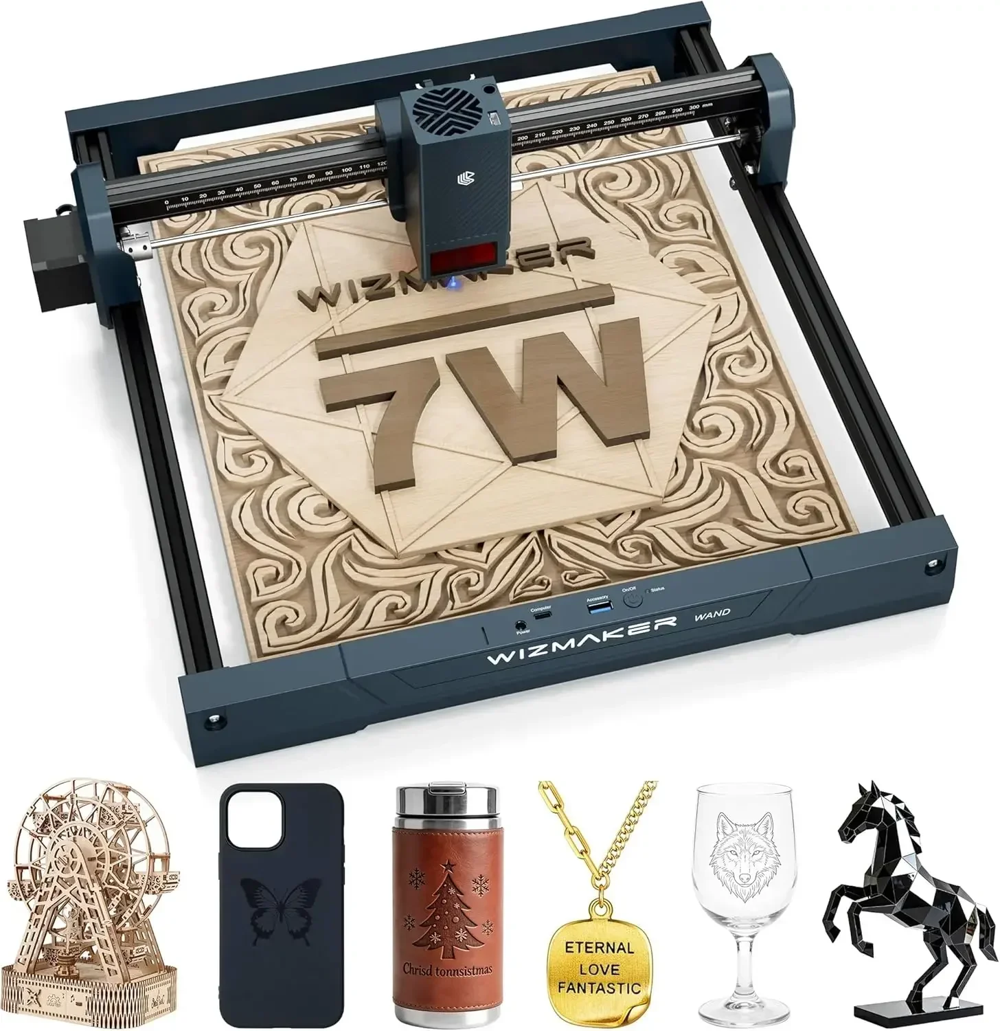 

WIZMAKER Laser Engraver, 7w Wood Engraver, 300x300mm Carving Area, 10000mm/min Processing Speed, Compatible with Lasergrbl&Light
