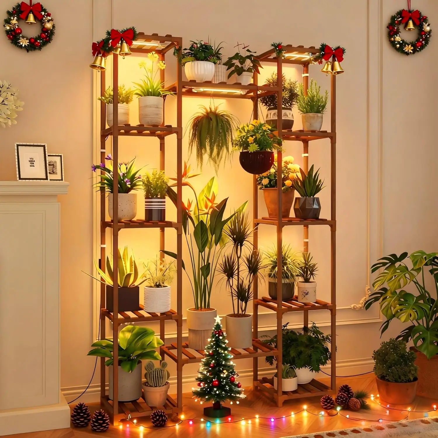 

6-уровневая подставка для растений высотой 62,2 дюйма со съемными лампами для выращивания комнатных растений, декора гостиной, сада, патио