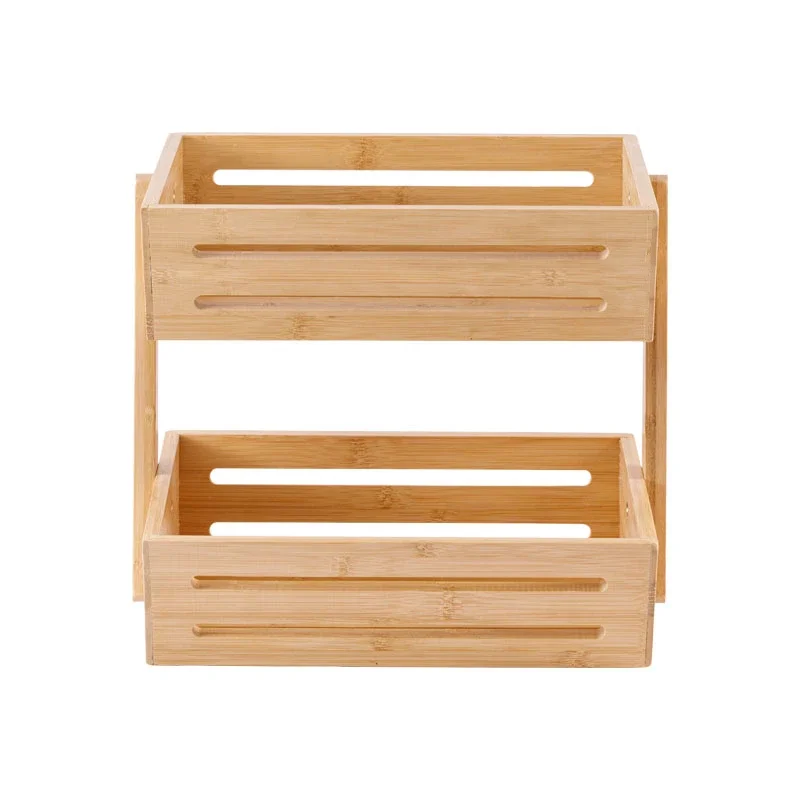 Wooden Double-layer Storage Rack Kitchen Vegetable and Fruit Basket Condiment Japanese Home