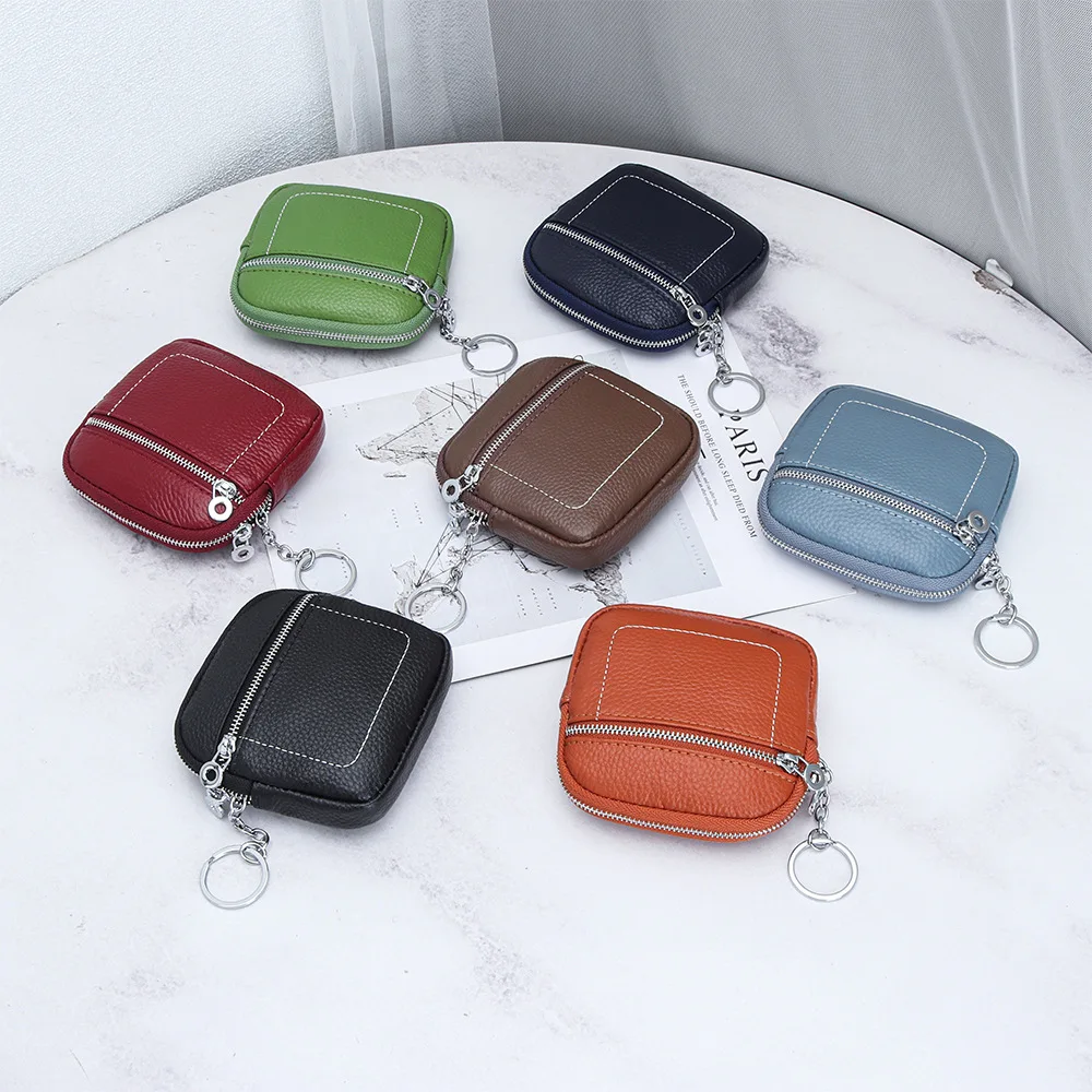 

Leather Coin Purse Women's New Style Small Zipper Coin Purse Genuine Leather Driver License Lipstick Earphone Storage Bag
