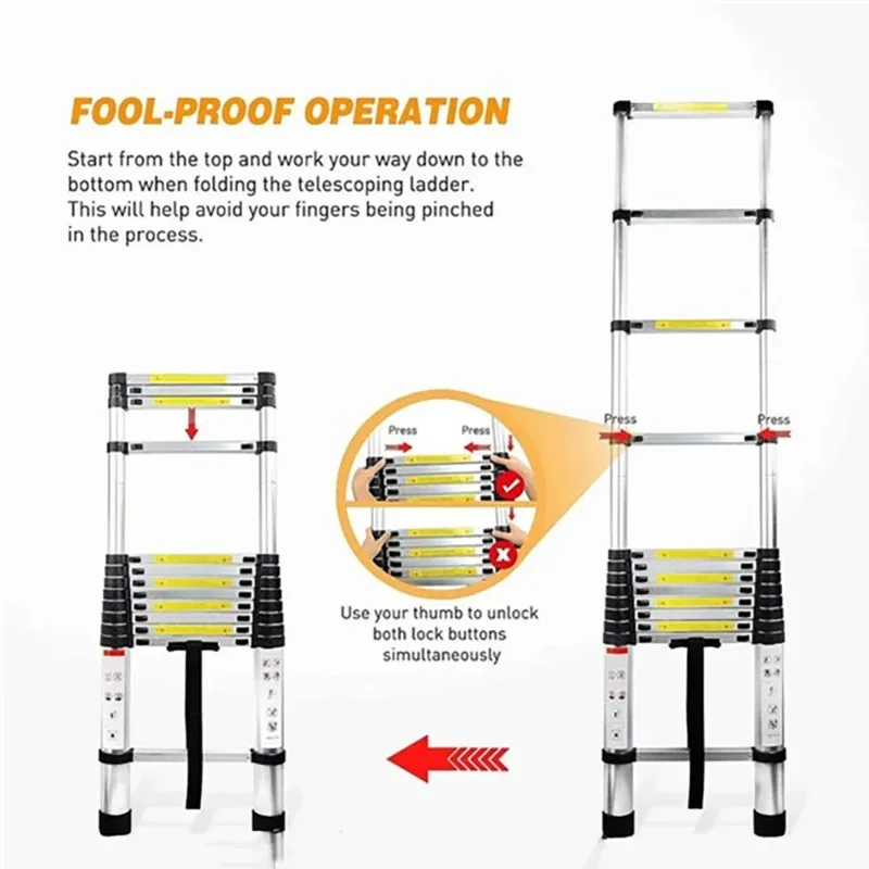 3.2m Verdikte Multifunctionele Telescopische Ladder Draagbare Thuis Aluminium Techniek Ladder Outdoor Lifting Bamboe Ladder