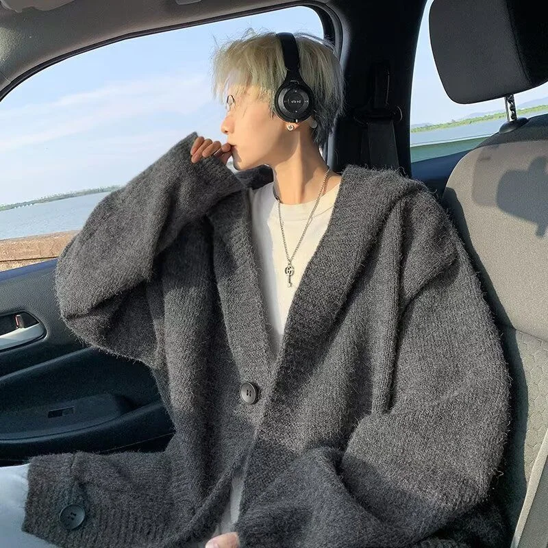 

Korean Sle V-Ne Knitted Sweater Men's Loose Faion Urban Autumn Winter New Arrival Hong Kong Sle Outerwear Cardigan