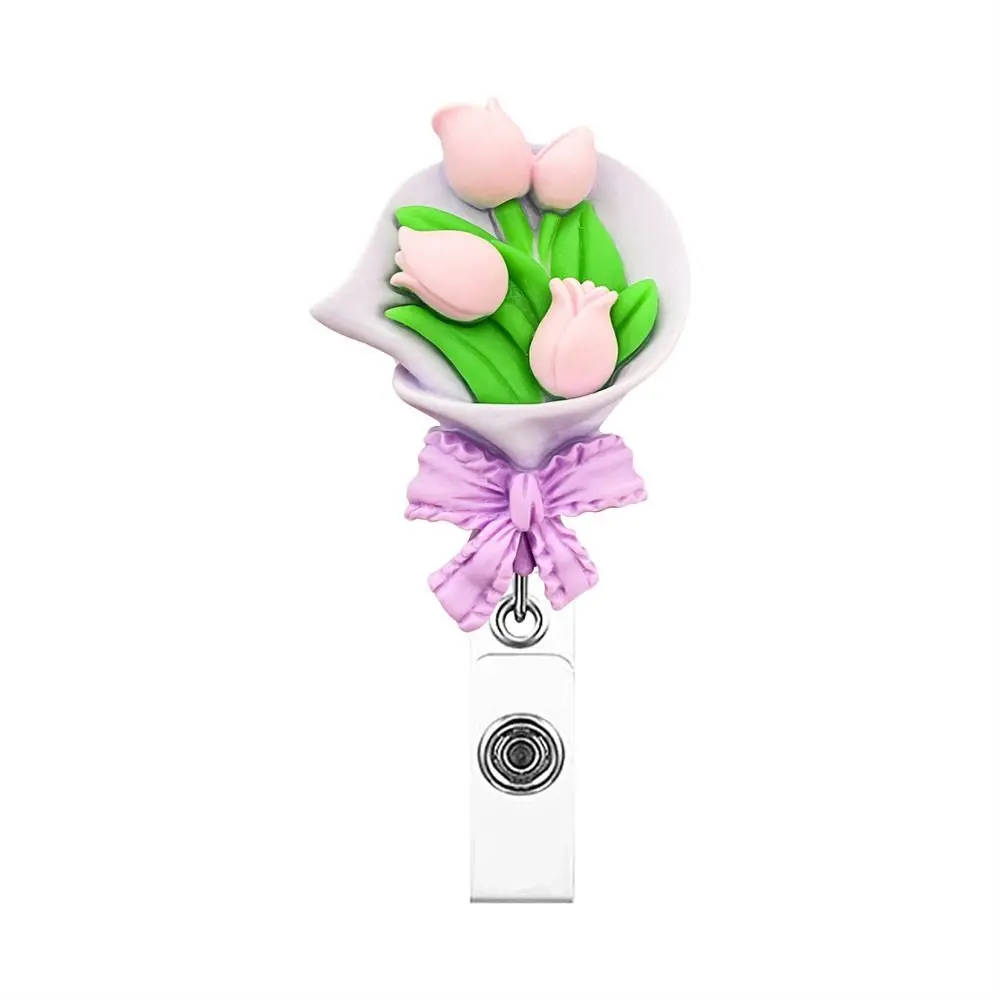 

Office Students Work Card Clip Keys Lanyard Flower Name Card Holder ID Card Clips Nurse Badge Holder Retractable Badge Reel
