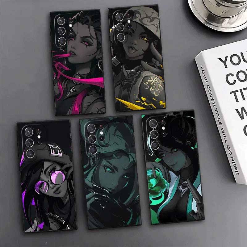 V-Valorants Game Black Cool Phone Case For Samsung Galaxy S24 S25 S26 Ultra S23 Plus S22 S21 FE S20 + Edge Pattern Customized Co