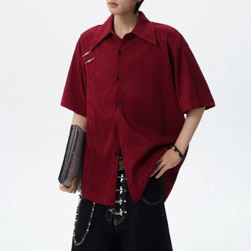 Mens Ice Silk Metallic Trim Shirt Summer Streetwear Fashion Youth Hip Hop Campus Casual Short Sleeve Top Men'S Clothing 2026 New