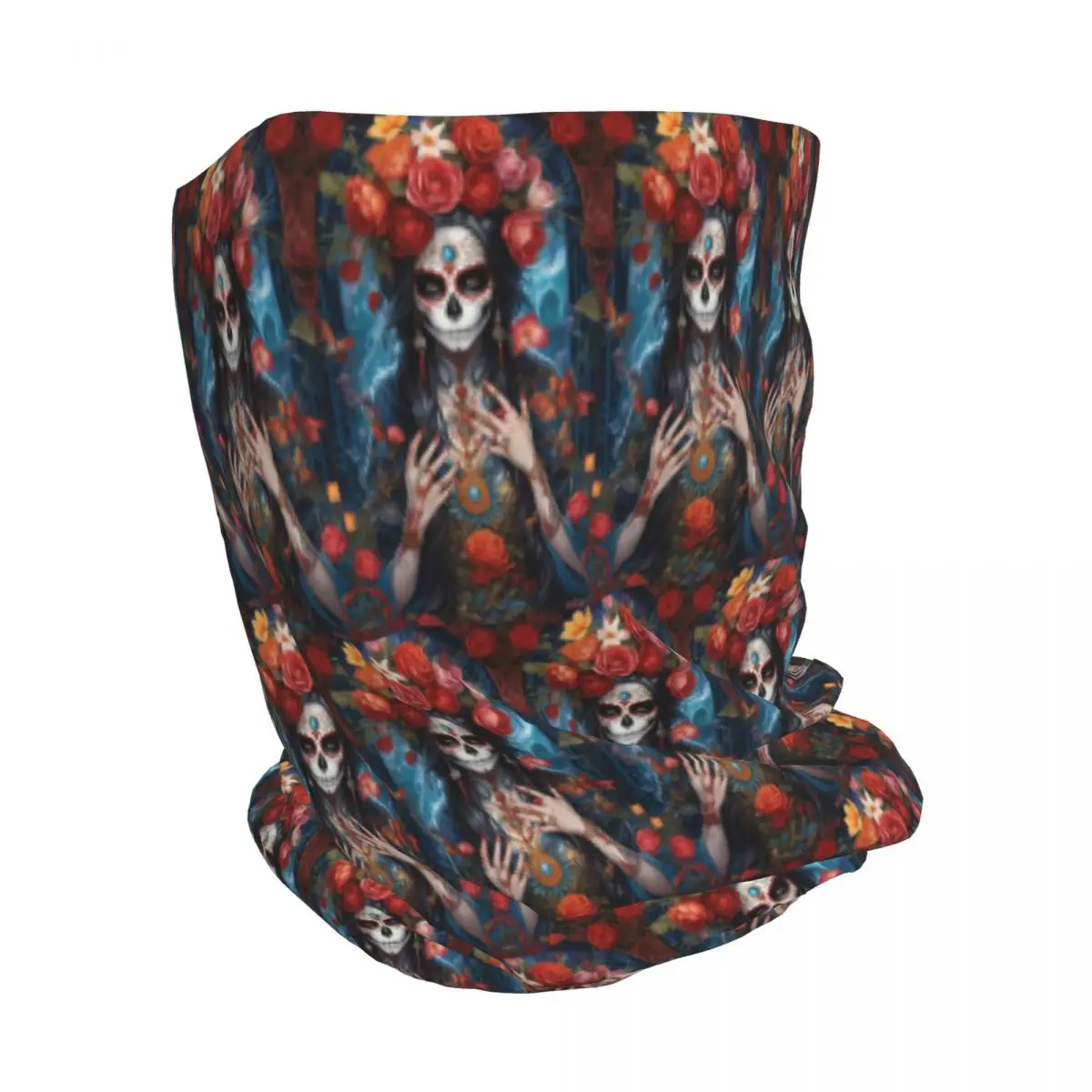Mexican Catrina Sugar Skull Lady Bandana Neck Cover Mask Scarf Multifunction Headwear Beanies Hat Unisex Adult Breathable
