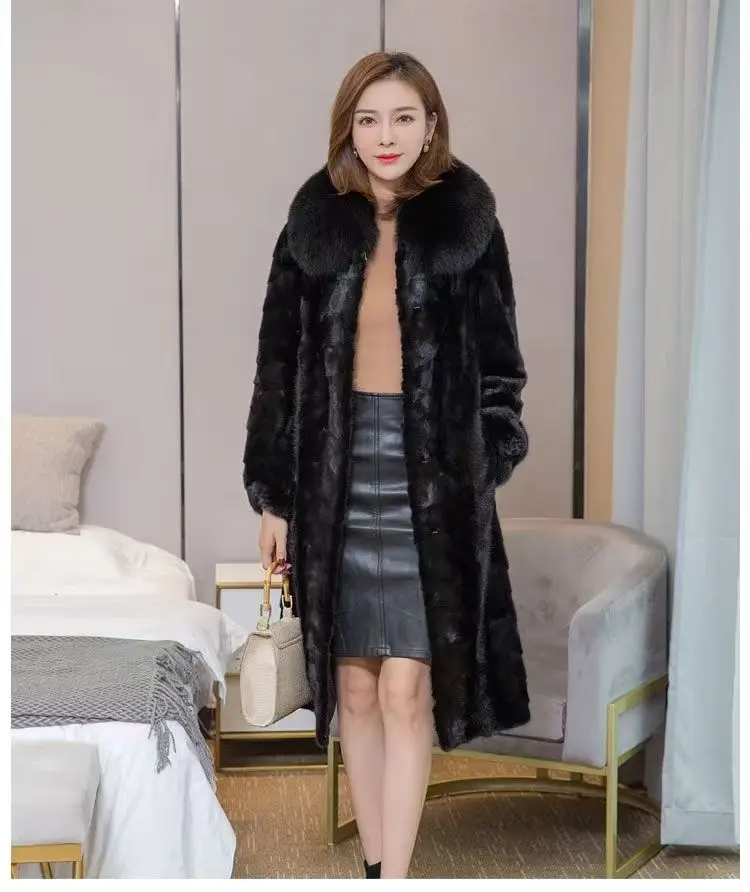 Frauen Echte Nerz Pelz Mäntel Lange Winter Jacken Echt Fox Pelz Kragen Dicke Warme Parka Mantel