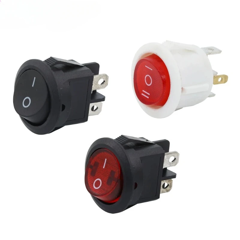 20mm Round Rocker Switch Square Base Black/Red 6A 250V DPDT Power Switches