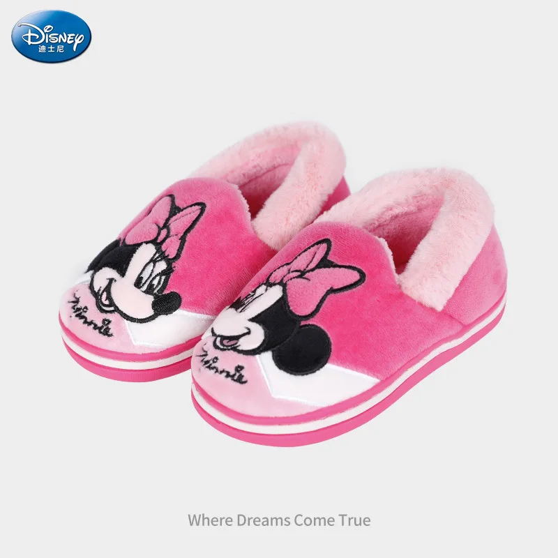 Disney Mickey Mouse Cotton Shoes Flats Baby Boys Girls Plush Winter Flats Shoes Child Girls Slip on Kids Warm Shoes Casual Flats