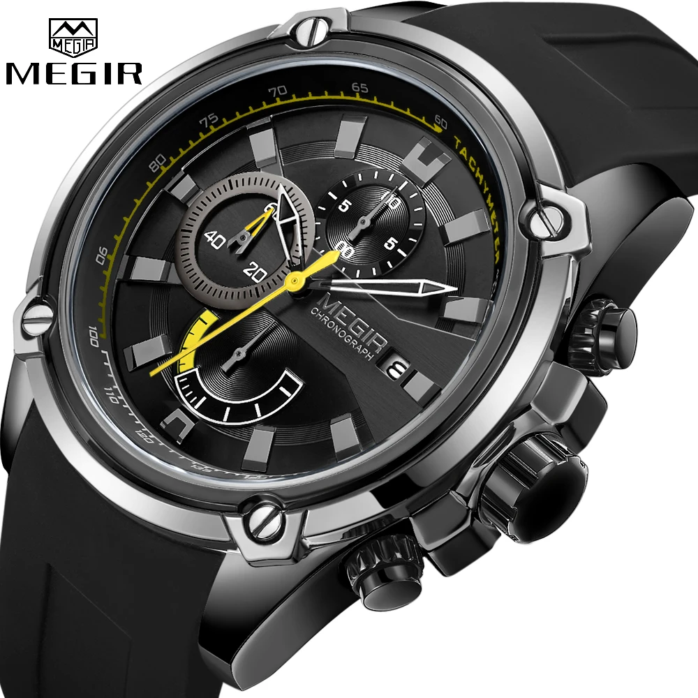 Megir Fashion Men Watch Top Brand Luxury Chronograph Waterproof Sport Mens Watches Silicone Automatic Date Military Wristwatch