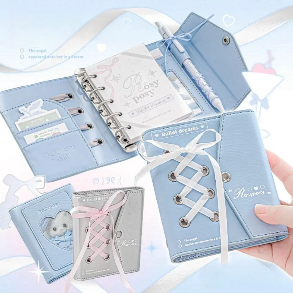 Note Paper Ribbon Loose-leaf Notebook PU Leahter Portable Hand Ledger Aesthetic Binder Hand Account Book Studnet