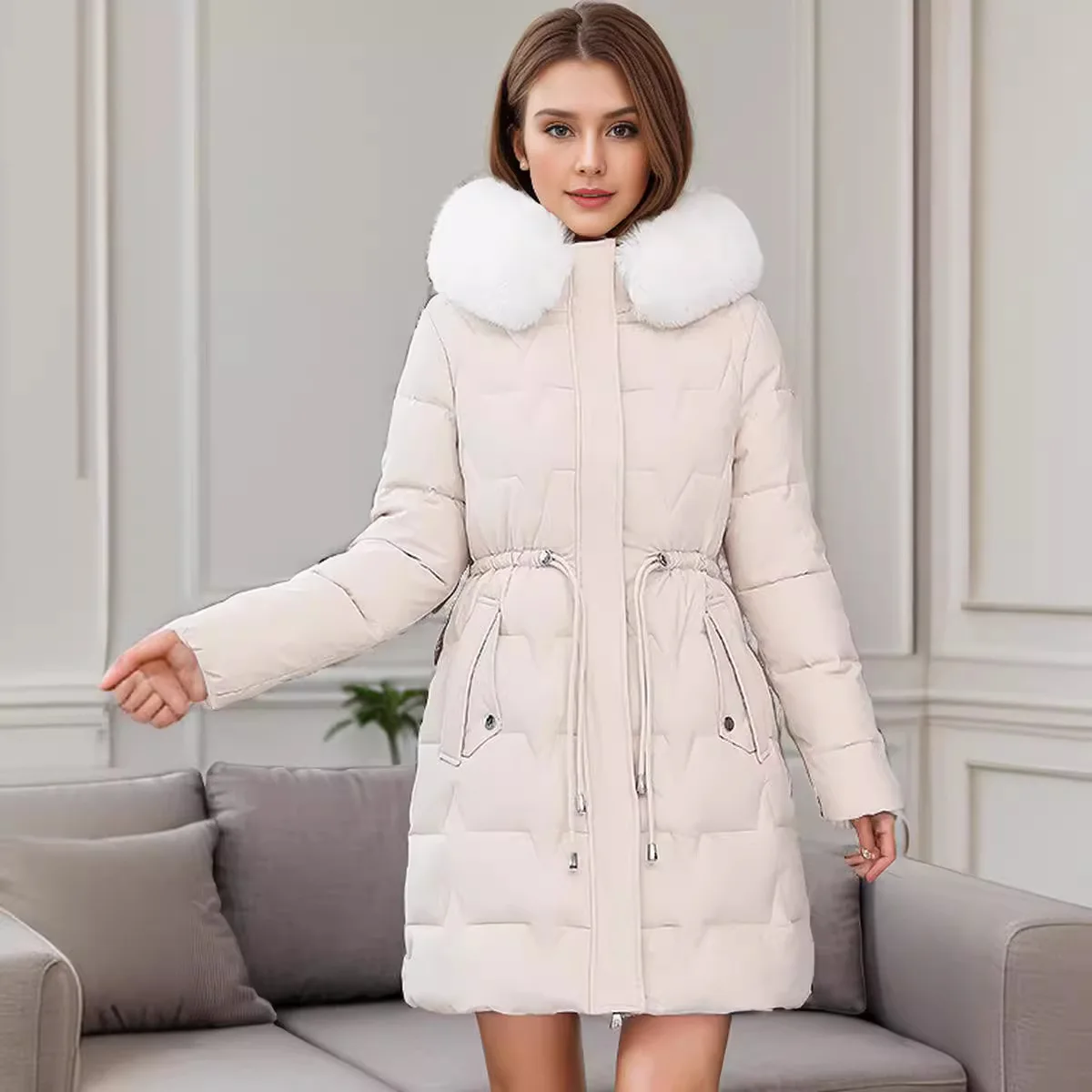 Medium to Long Slim Fit Cotton Jacket for Women's Winter New Loose Down Cotton Jacket