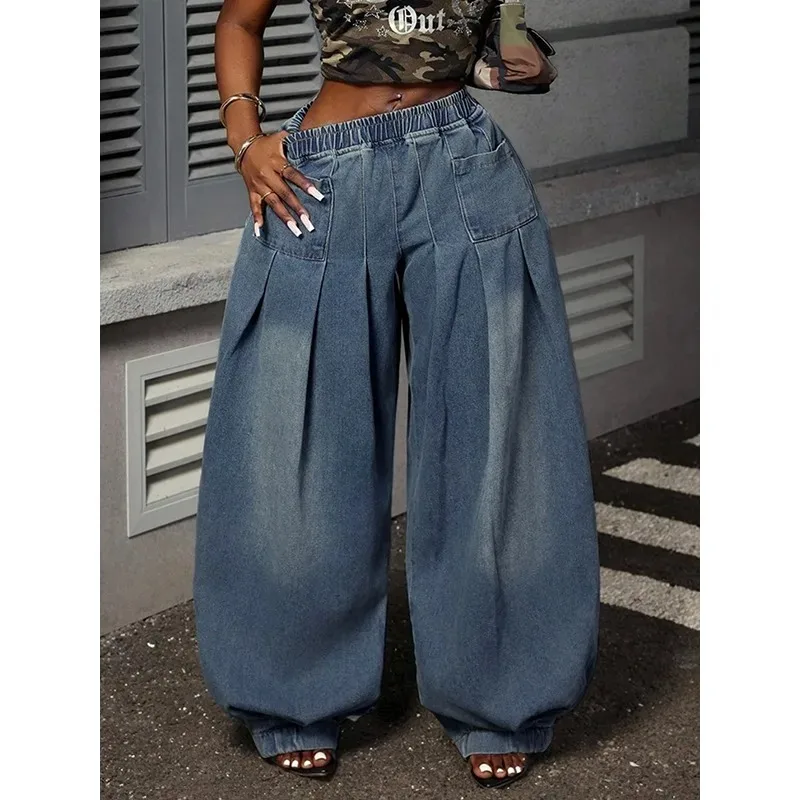 Vriendje Stijl Retro Jeans Vrouwen 2025, Katoen Oversized Loose Fit Geplooide Zakken Hoge Taille Doen Oude Broek Vrouwelijke 187849