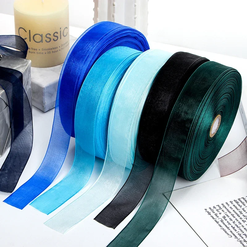 25mm 50 Yards/Rolle Organza-Bänder Geschenk Hochzeit Party Weihnachtsdekoration Verpackung Spitze Handgemachtes DIY Mehrfarbiges Chiffon-Band