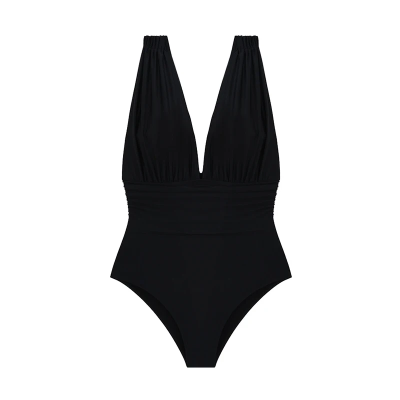 Elegant Women's Black Sexy High-elastic Quick-drying One-piece Swimsuit Summer New V-neck Seaside Vacation Pool Party Swimwear