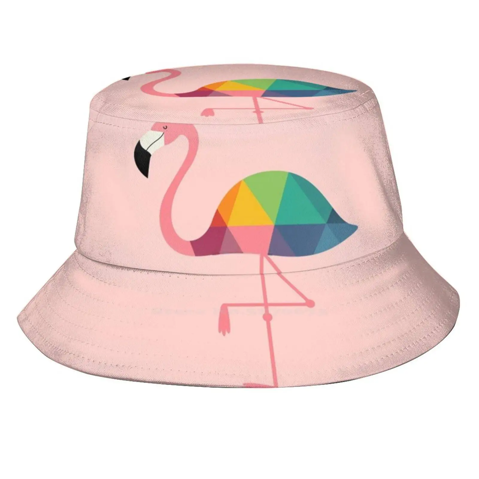 Rainbow Flamingo Foldable Panama Bucket Hat Cap Flamingo Summer Rainbow Unique Amazing Beautiful Lovely Cute Geometric Colorful