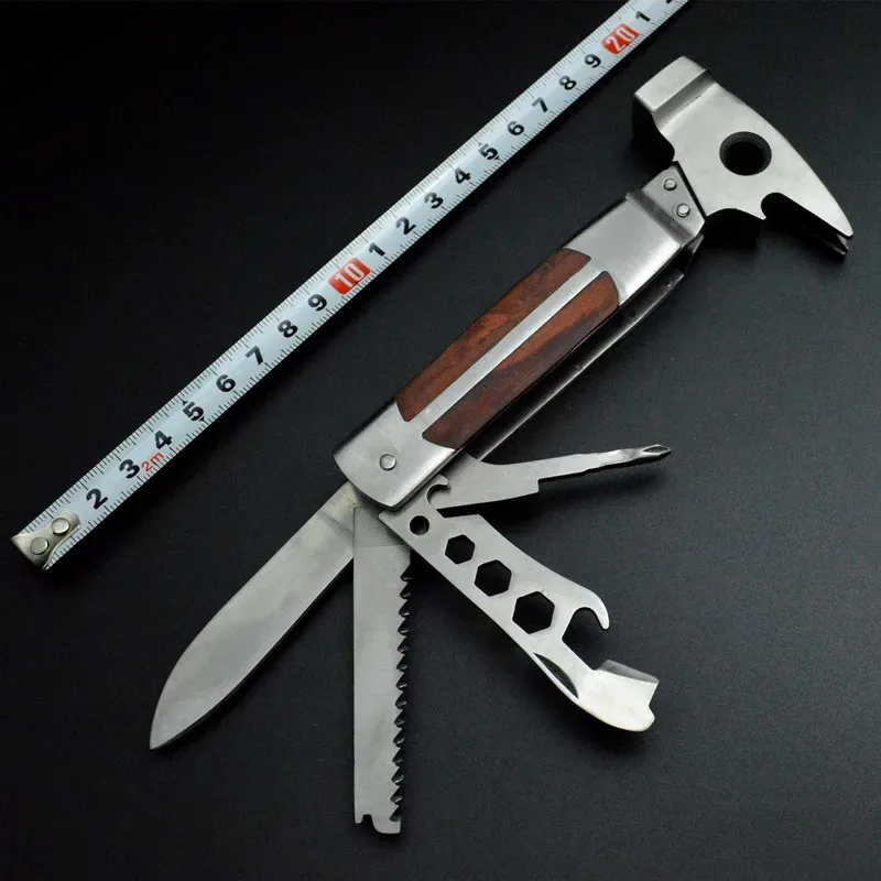 Multi Functional Safety Hammer Axe Outdoor Emergency Claw Hammer Wooden Handle Star Shaped Car Mounted Axe Hammer EDC Tool