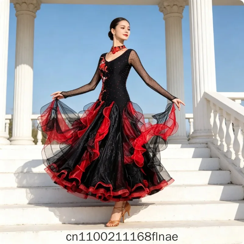 Modern Dance Performance Skirt Waltz Performance Skim-281 Modern Dance Skirt National Standard Dance Competition Dress