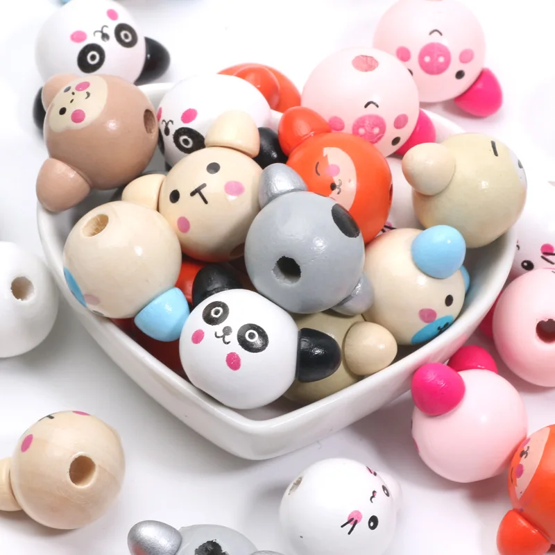 10pcs 20-28mm Animal Various Style Cartoon Wooden Beads For DIY Jewelry Necklace Bracelet Making Pacifier Clip Handmade Woodwork