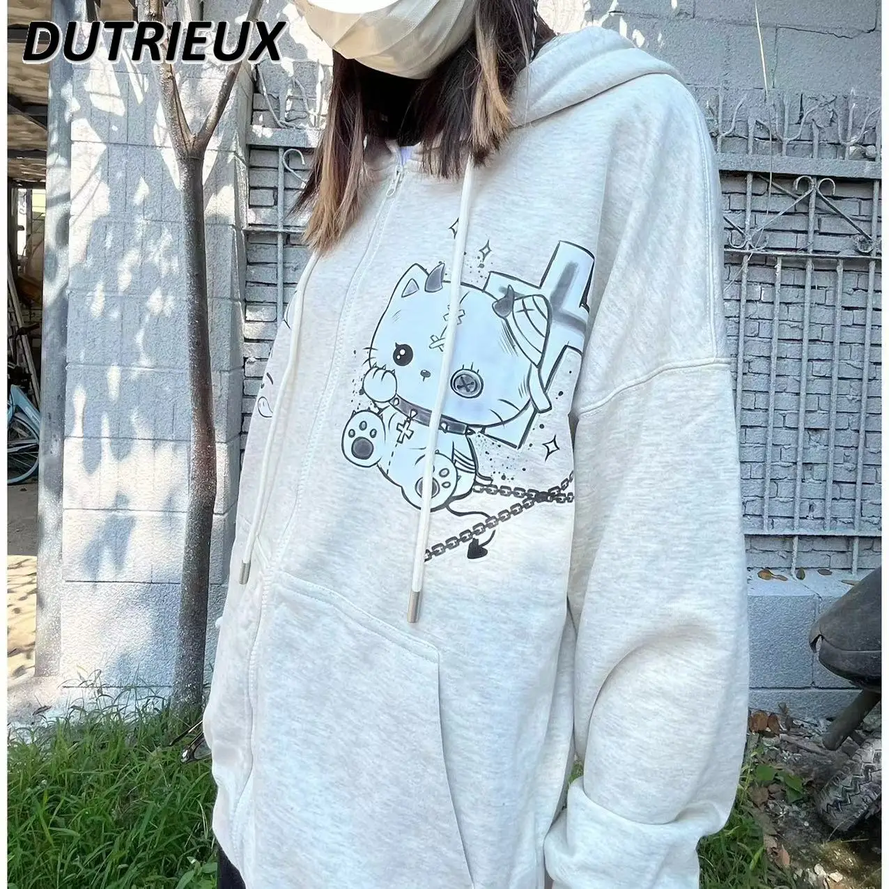 

Cartoon Print Long-sleeved Sweet Girl Sweatshirt Cardigan Zipper Terry Spring and Autumn Versatile Student Hooded Jacket