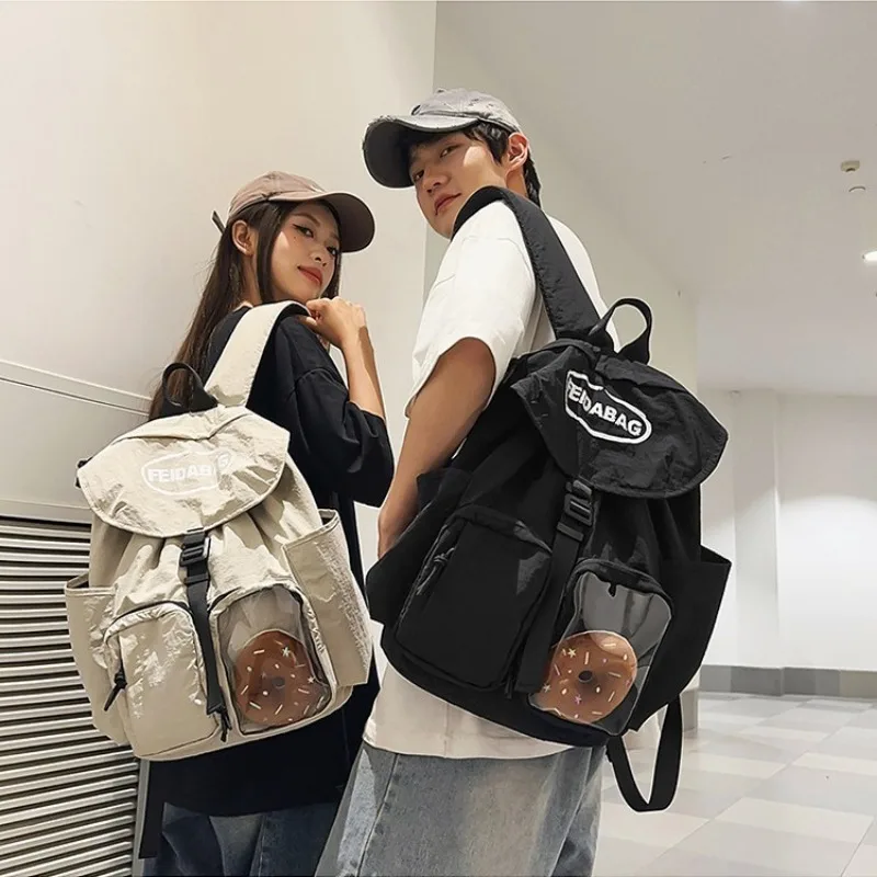 Retro Workwear-Style Unisex Nylon Backpack Campus Students Schoolbags Outdoor Waterproof Light Hiking Camping Travel Rucksack