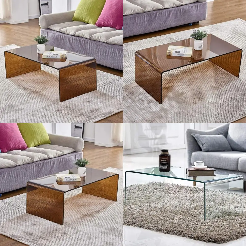 Premium Tempered Glass Coffee Table,Small Modern Coffee Table for Living Room,Match Well with Rug (Brown, 39.4x19.7x13.8)