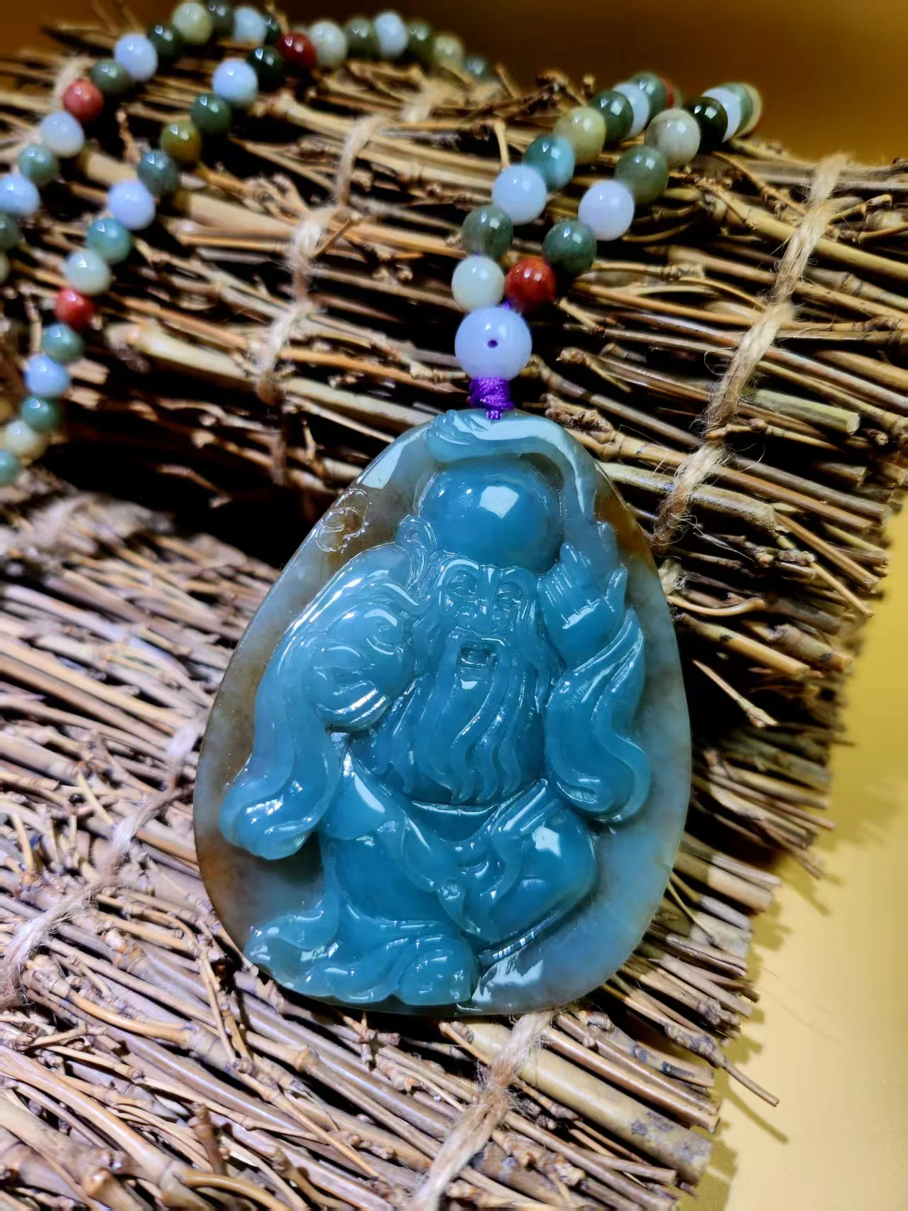 

Handcarved Fu Lu Shou Yellow-Green Jade Necklace | Natural Burmese Dual-Color Jadeite Pendant | Chinese Trio Blessings Jewelry