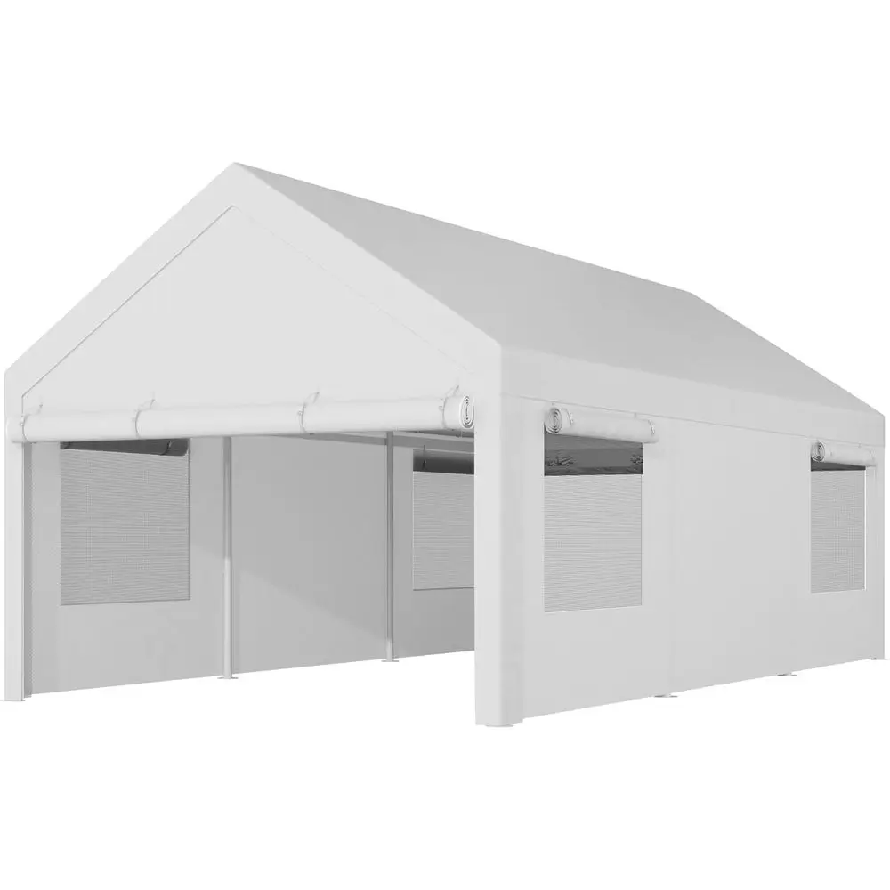 

10x20 Heavy-Duty Portable Garage with Side Door & Roll-Up Window for Cars, Trucks, Boats - White