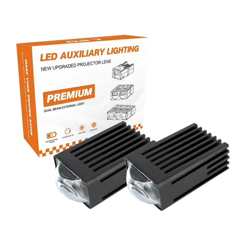 Car Accessories 36W Middle Net Light Led Headlight Tri Color Auxiliary Lights Led Projector Lens Front Grille Light