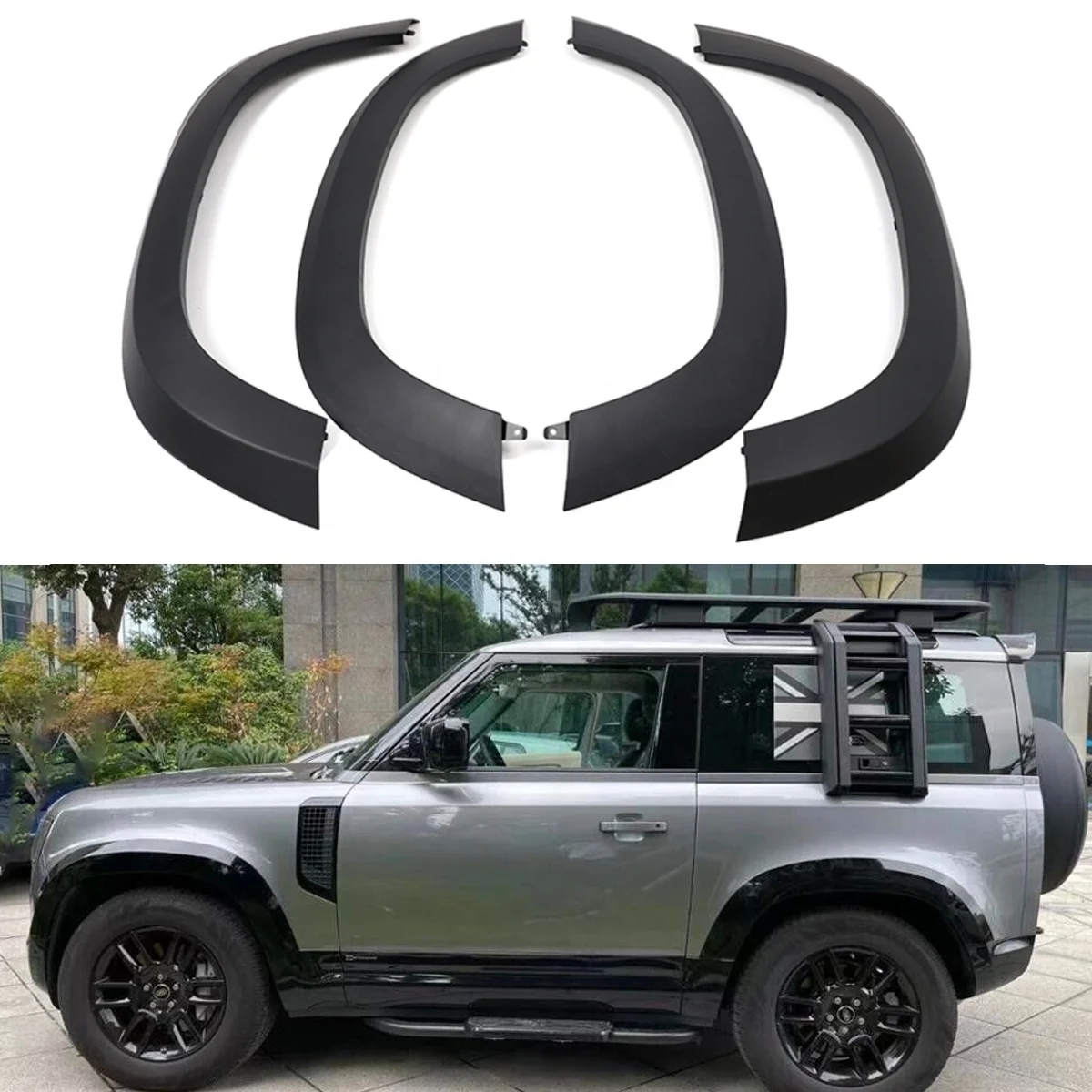 HW Black Wheel Arch Fender Flares 4 PCS Set for Land Rover Defender 90 2020-2021