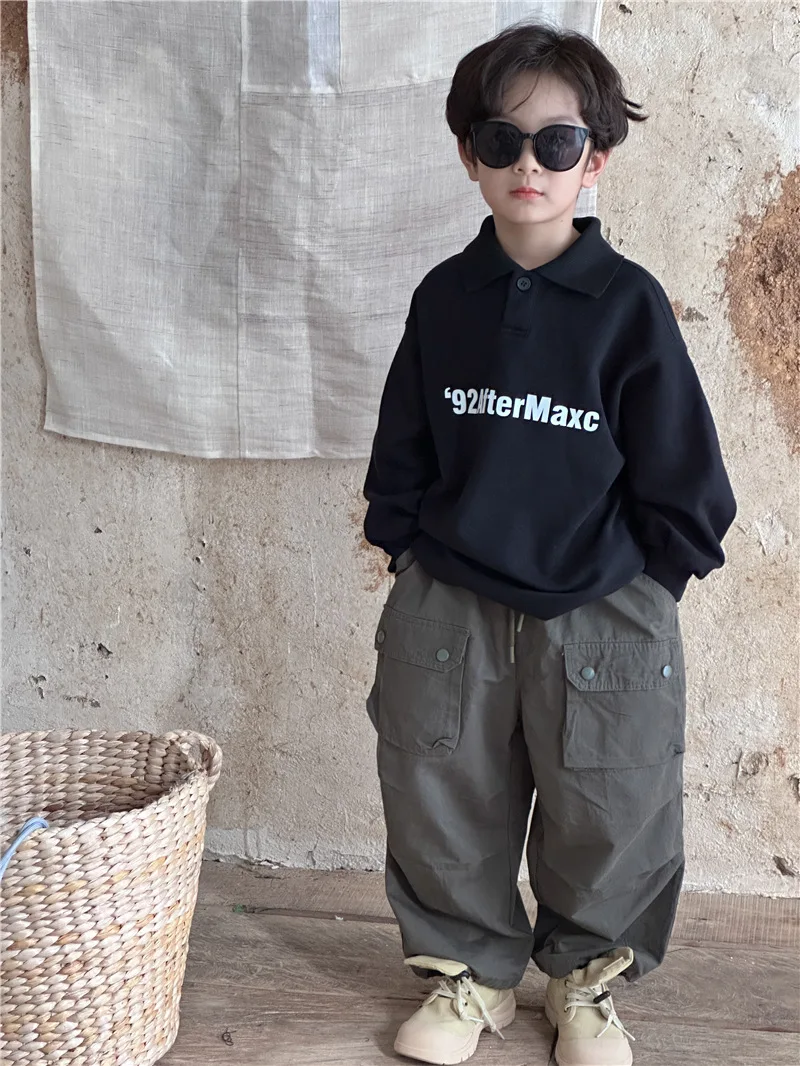 

2024 Spring New Korean-style Childrens Comfortable Casual Loose Hoodie All-match Fashion Boys Girls Tops