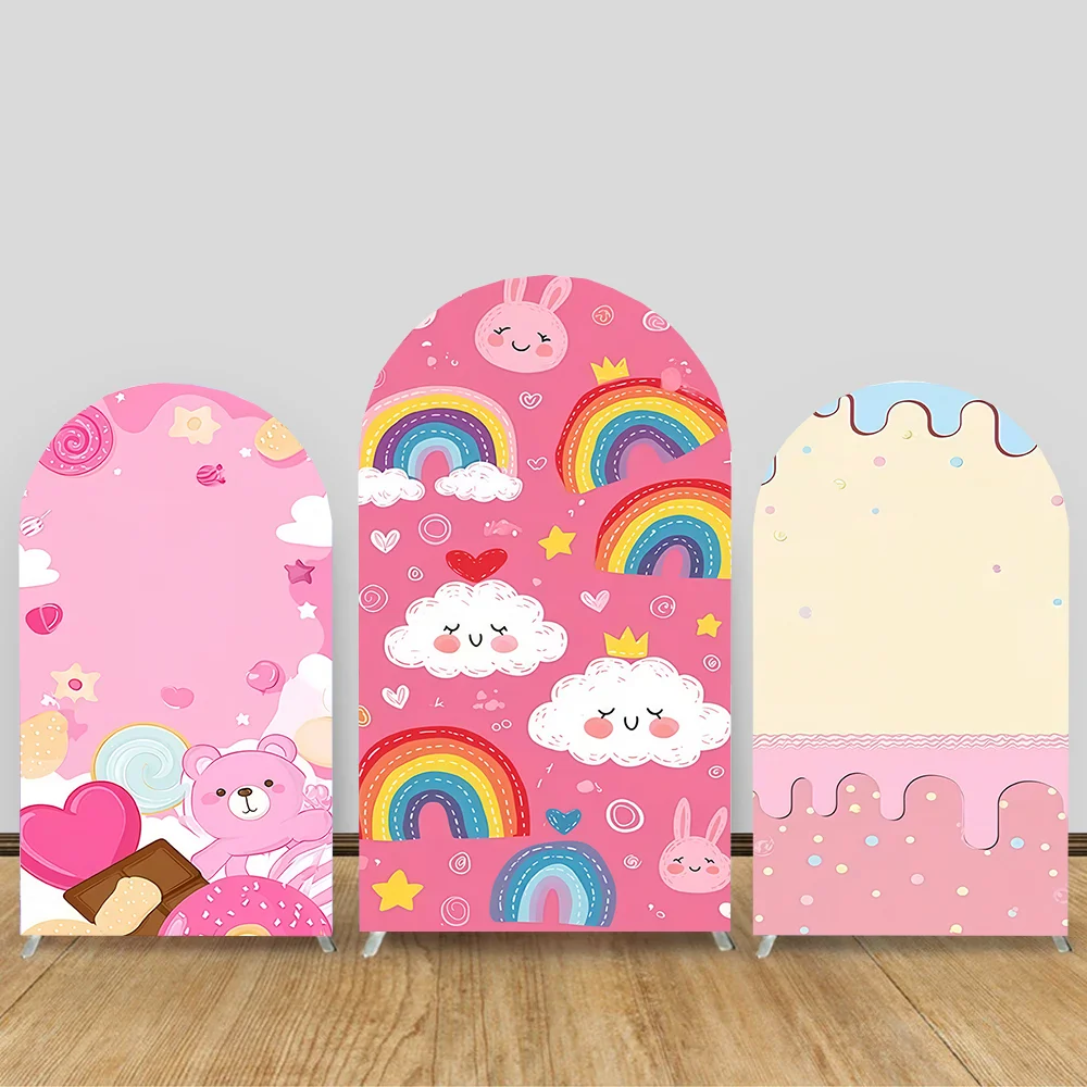 

Pink Candy Birthday Arch Backdrop Decoration Covers for Children Birthday Party Supplies Baby Shower Photo Banner