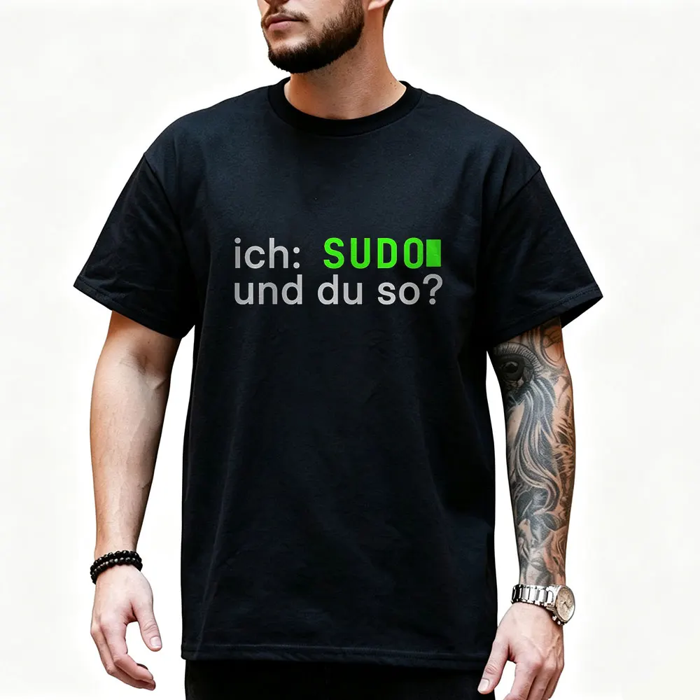ich_ SUDO und du so_ Linux Sticker Graphic T‑Shirt for programmer Software Engineers Geek IT Developer Fan Gift Tops S-6XL
