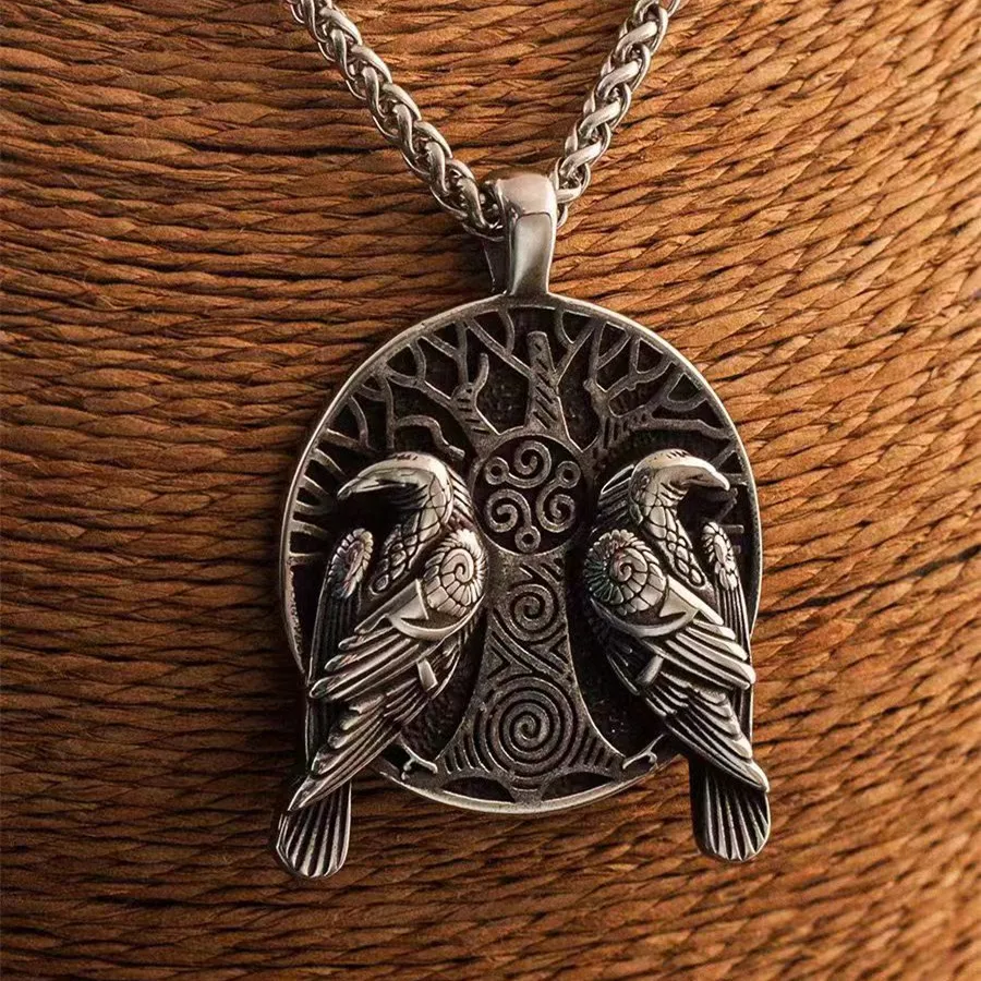 Retro Nordic mythology Odin Crow Bird Animal Pendant Necklace Men's Personalized Gothic Punk Trend Jewelry