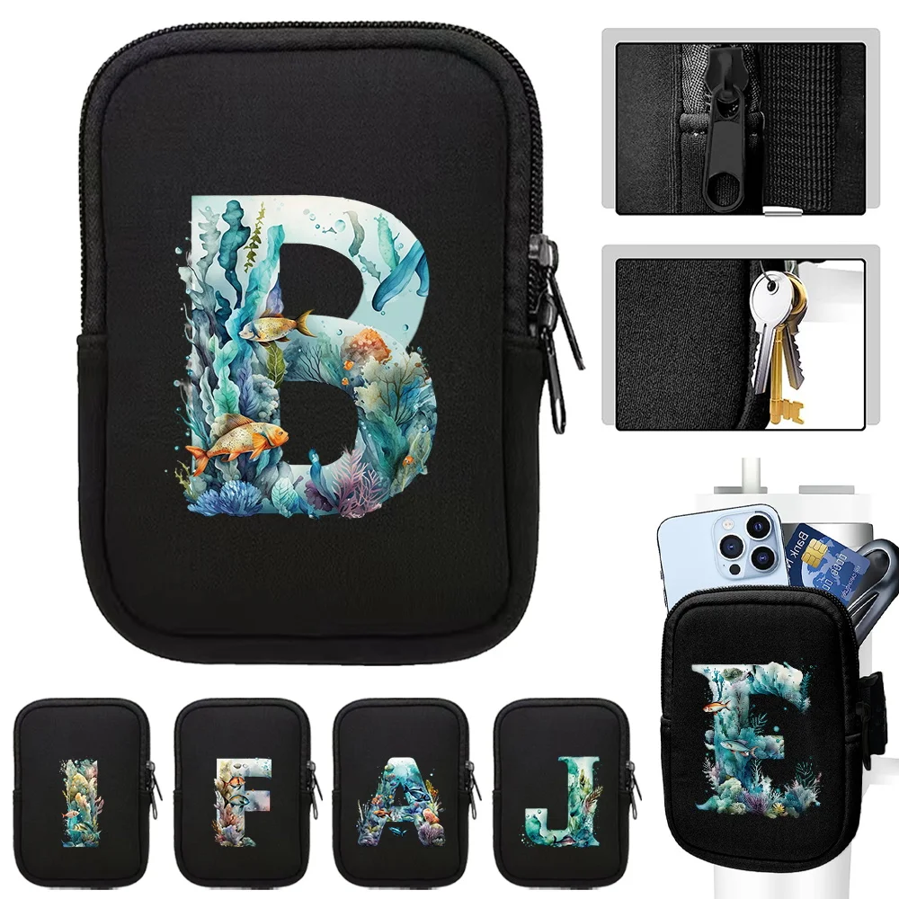 Outdoor Sports Water Bottle Pouch Unisex Handheld Water Bottle Bags Fish Letter Series Fitness Accessories Zipper Storage Bag