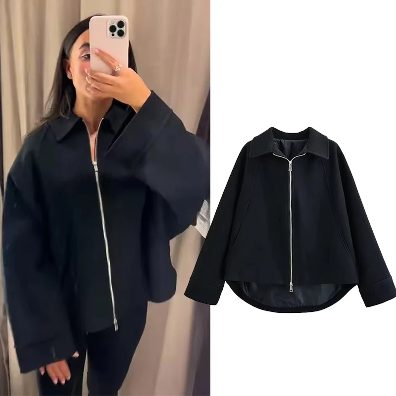

Women's Woolen Jacket 2025 Women Long Sleeve Zipper Leisure High Street Short Jacket Lady Autumn Winter New Fashion Outerwears