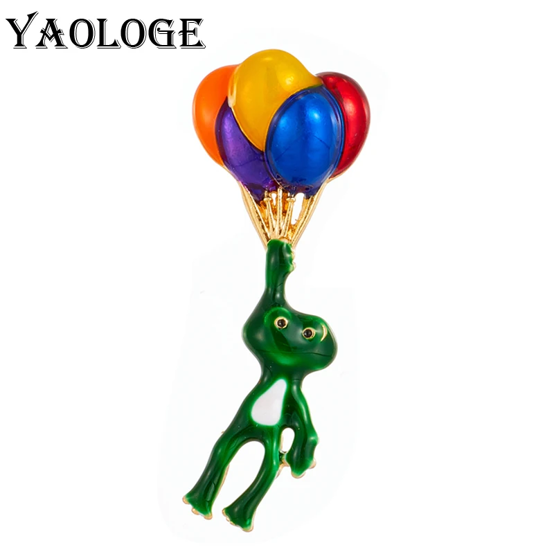 YAOLOGE Neue Trendy Bunte Fliegende Luftballons Frosch Broschen Für Frauen Männer Tier Revers Pins Abzeichen Kleidung Charme Schmuck Geschenke