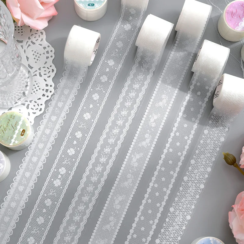 1Roll Lace Imprint Series PET Decorative Tape Elegant Hollow Lace Border Tape Journal Craft Scrapbooking Supplies