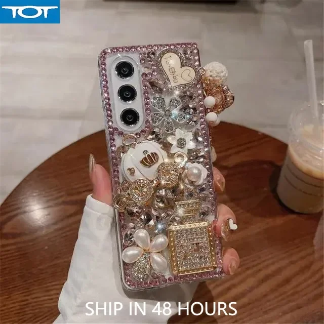 

Для Samsung Galaxy Z Fold 6 5 4 3 2 5G чехол модный DIY цветок Золушка тыква карета полный блестящий алмазный чехол для телефона