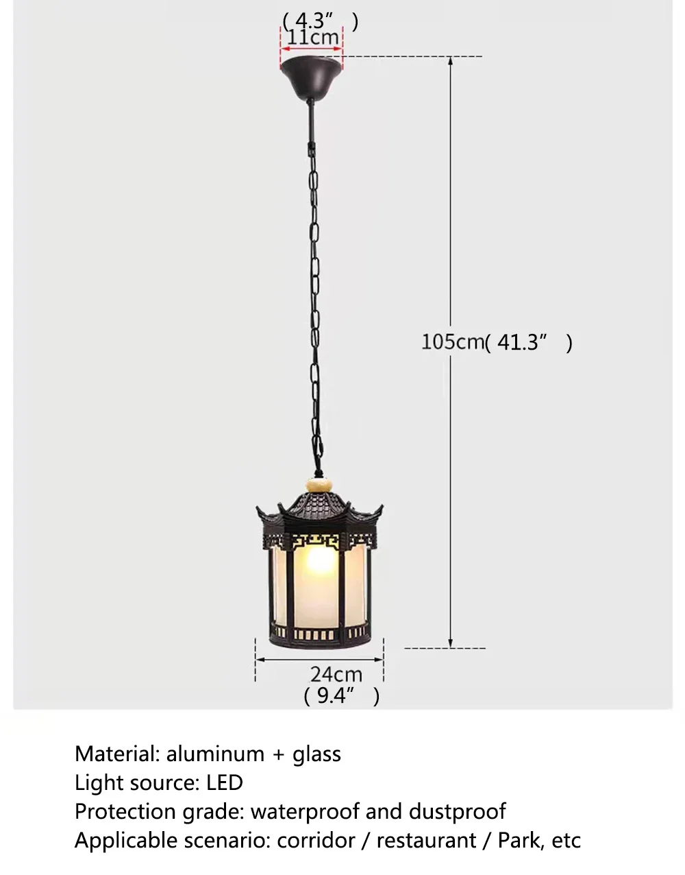 KERWIN Classical Pendant Light Outdoor Retro LED Lamp Waterproof for Home Corridor Decoration