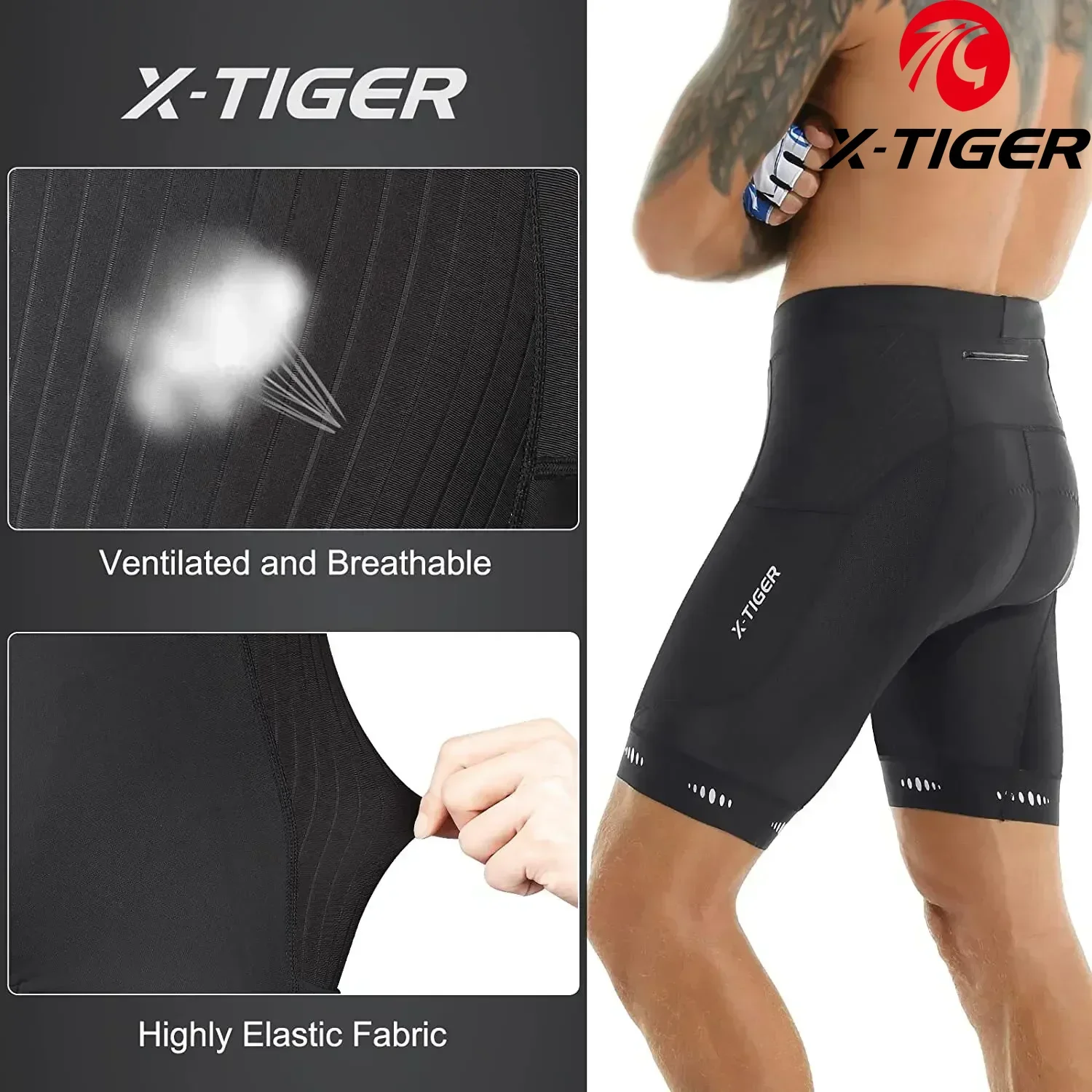 

X-TIGER Summer Men's Cycling Shorts Three Pockets 5D Gel Padded Cycling Shorts Reflective TMB Mountain Road Cycling Pantyhose