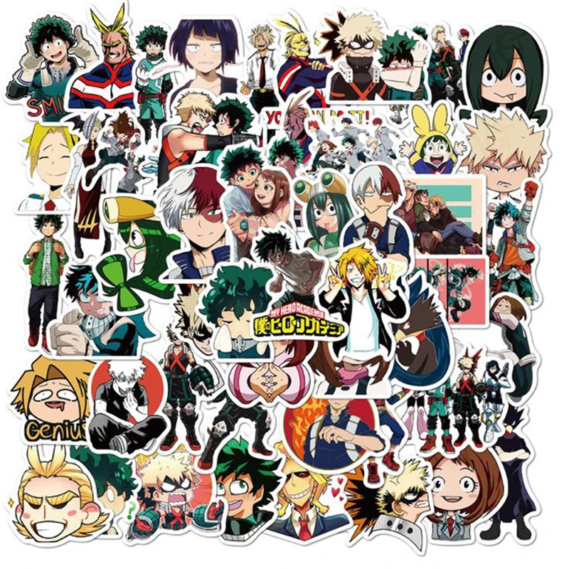 Japão anime adesivos meu herói academia, para diy, skate, guitarra, laptop, 50pcs