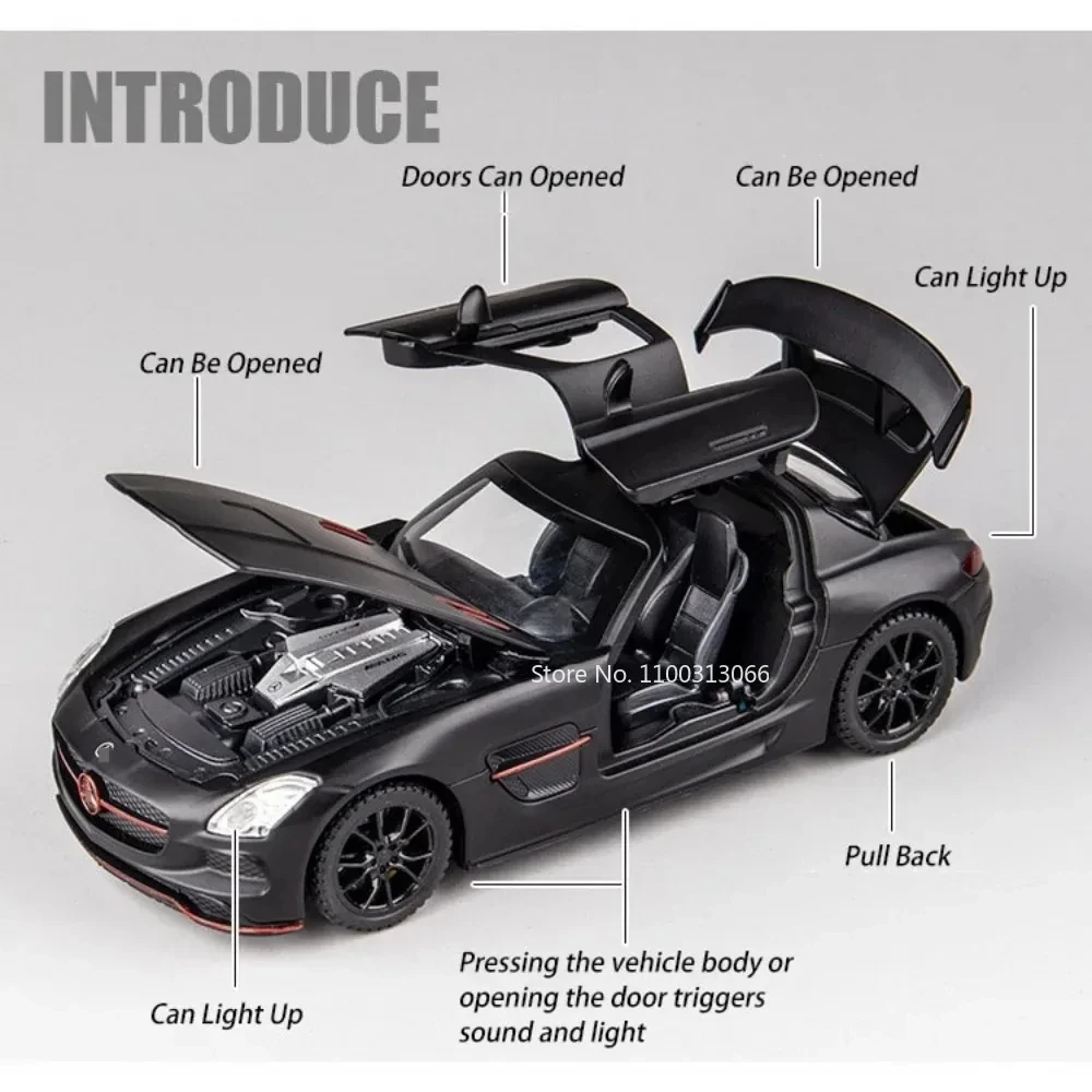 1:32 Scale SLS AMG Alloy Model Car Diecasts Toys Super Car Model with Pull Back Function Car for Children Birthday Gifts