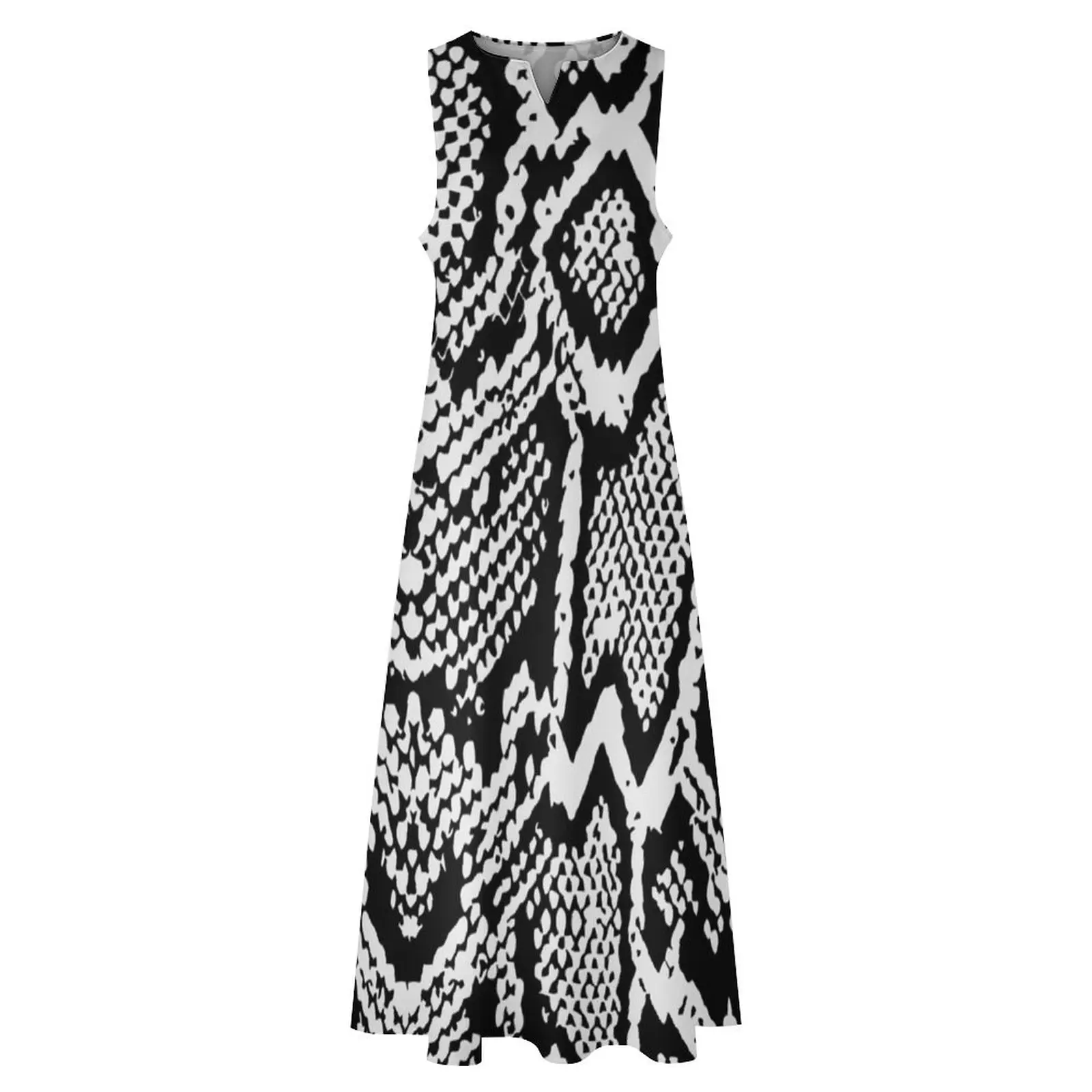 Abito in pelle di serpente bianco nero Stampa pelle di serpente animale Abito maxi carino Moda coreana Boho Beach Abiti lunghi Abbigliamento 3XL 4XL