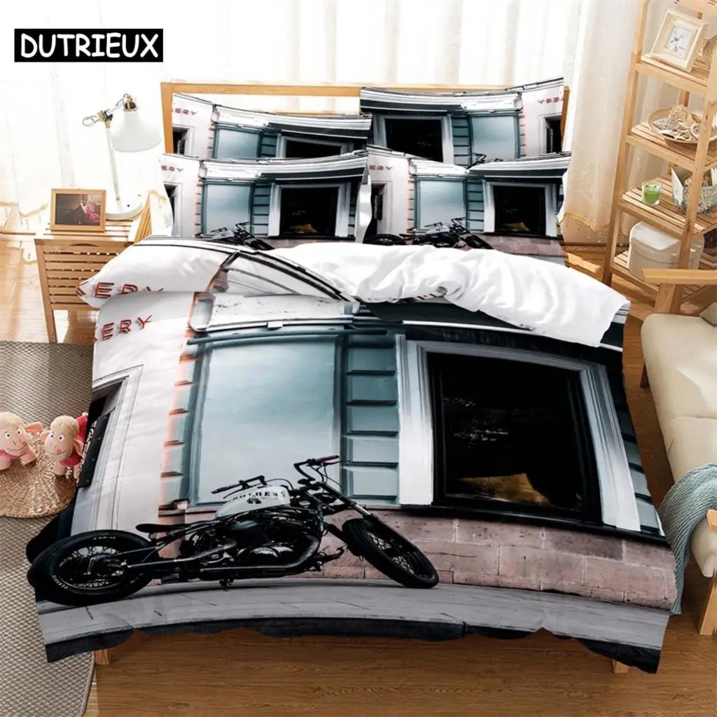 

3D Digital Printed Moto Themed Bedding Set, Super King Size with Pillowcases, Home Bedclothes Textiles