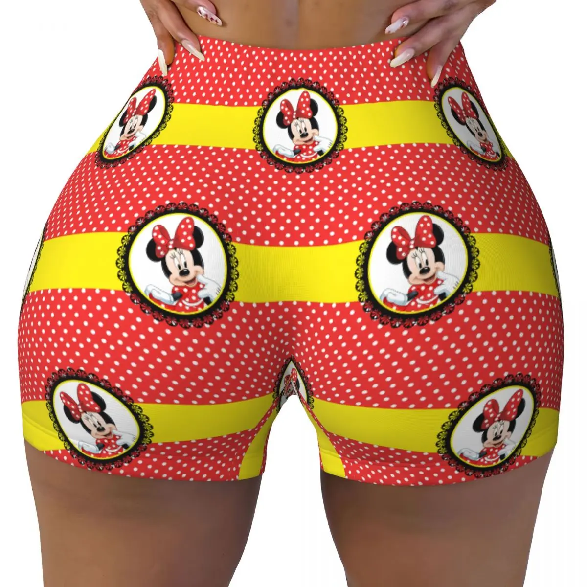 

Custom Minnie Mouse Polkadot Anime Volleyball Biker Gym Shorts Women Athletic Workout Yoga Shorts