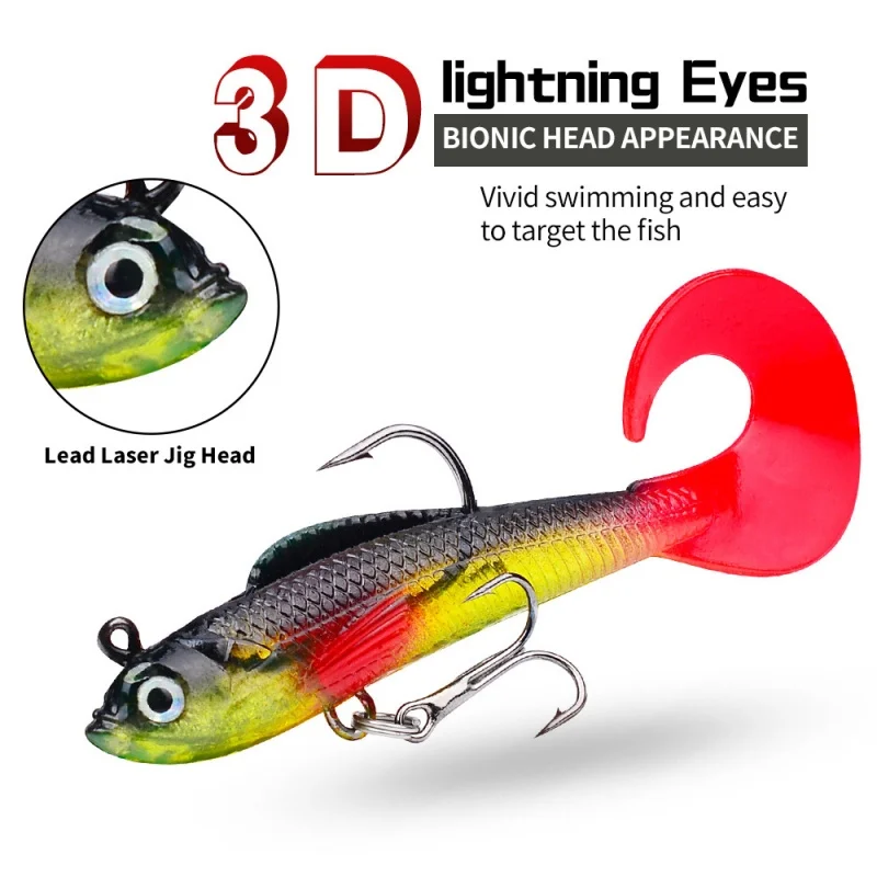 New 5/1PC Artificial Silicone Fishing Lures Soft Bionic Swimbait Curl Tail Lead Headed Fish Bait with Hooks Sinking Baits Tackle