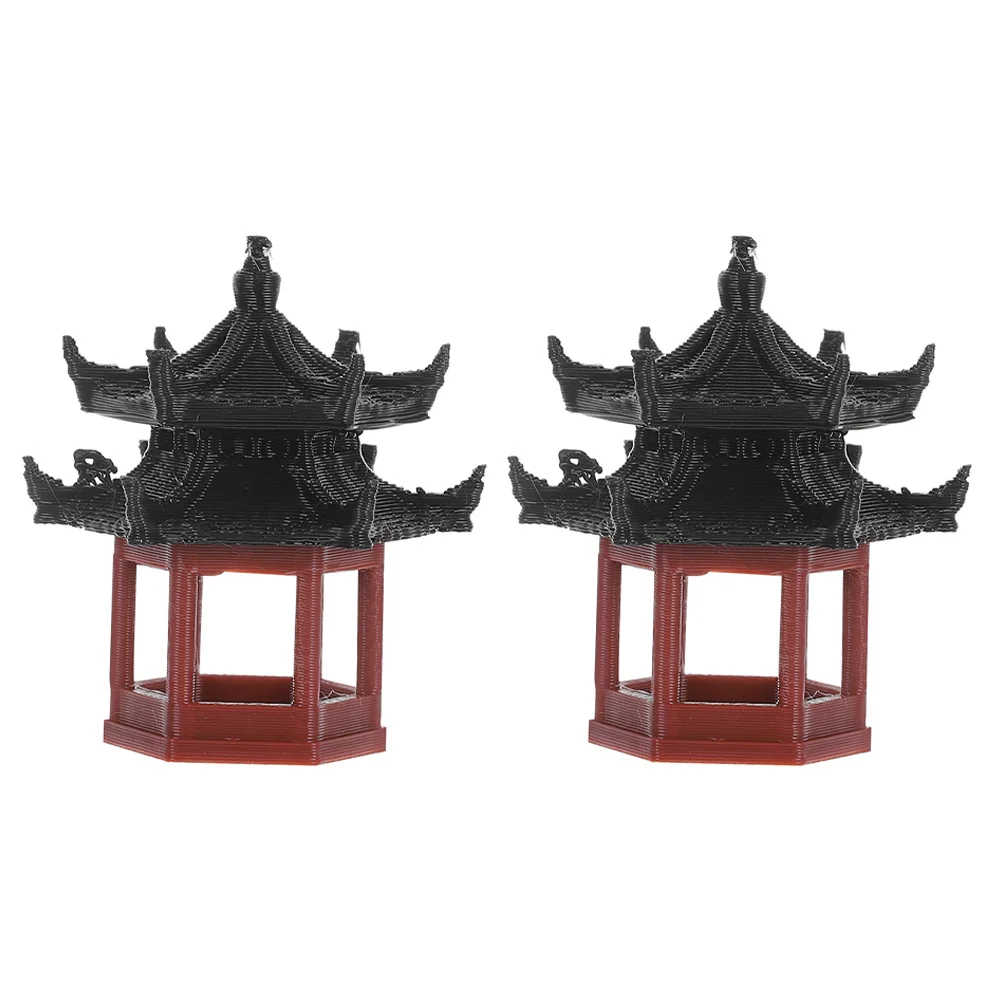 

2pcs Mini Pavilion Ornament Chinese Ancient Architecture For Fish Tank Bonsai Garden Decor Micro Landscape Statue Landscaping